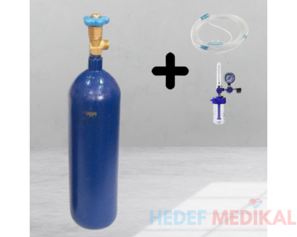 Oksijen Tüpü 5 Litre + Manometre + Kanül maske