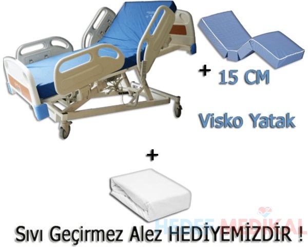 4 Motor Full Abs Hasta Karyolası + 15 Cm Visko Yatak + Alez